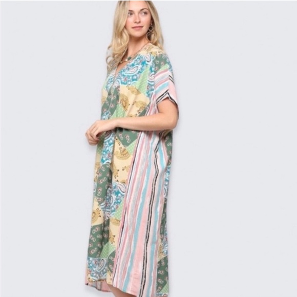 NWT GigiO Cottagecore Patchwork Midi Kaftan Dress Sz Small - Picture 2 of 12